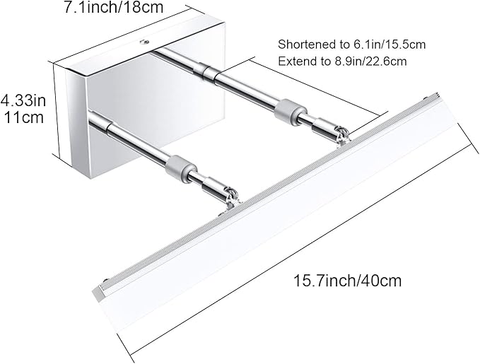 Aipsun 15.7 inch LED Vanity Lights Adjustable Bathroom Wall Light Bathroom Lighting Fixture Over Mirror Chrome Modern Vanity Lighting 5500K