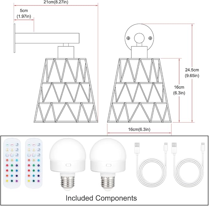 Battery Operated Wall Sconce Set of 2, Boho USB Rechargeable Wall lamp, White Farmhouse Rattan Sconce Lighting with Remote, RGB 15 Colors Modes Rechargeable Wall Lights for Bedroom Livingroom Hallway