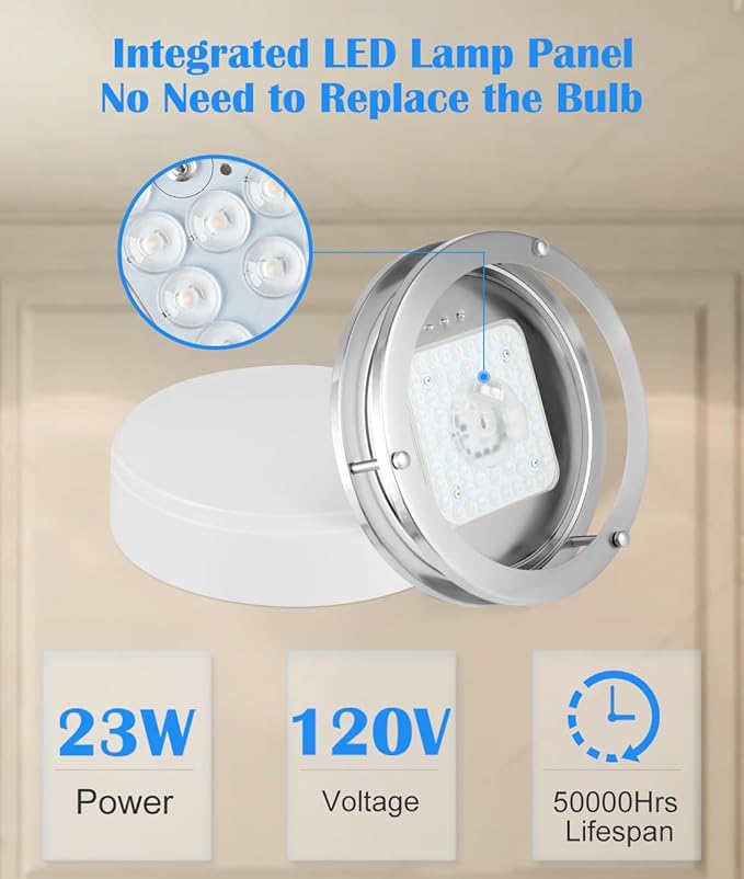 2 Pack Brushed Nickel Ceiling Light, 10 Inch LED Ceiling Light Fixture for Bathroom,17W, 2700K/3000K/3500K/4000K/5000K Adjustable Ceiling Lighting for Bedroom Kitchen Hallway Living Room