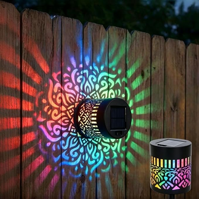 Decorative Solar Mandala Lights, Metal Solar Powered Outdoor Wall Lights Solar Powered Deck Step Stair Lights, Waterproof Mandalas Fence Light for Garden Post Patio Backyard Yard Decor (1, Flower)