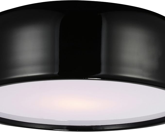CWI Lighting 14" Black Flush Mount Light for Bedroom, Hallway – 2-Light Drum Shade Design with E26 Bulb Base – LED/Dimmer Compatible, Low-Profile – BACL Certified