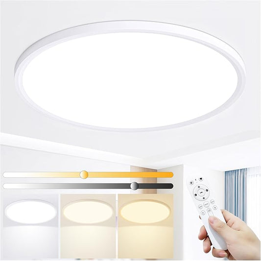 20 Inch LED Flush Mount Ceiling Light,48W Ultra-Thin Modern Round Light Fixture with Remote,Dimmable 3000K-6000K,White,4800LM,Memory & Night Light Mode for Bedroom, Kitchen,Living Room