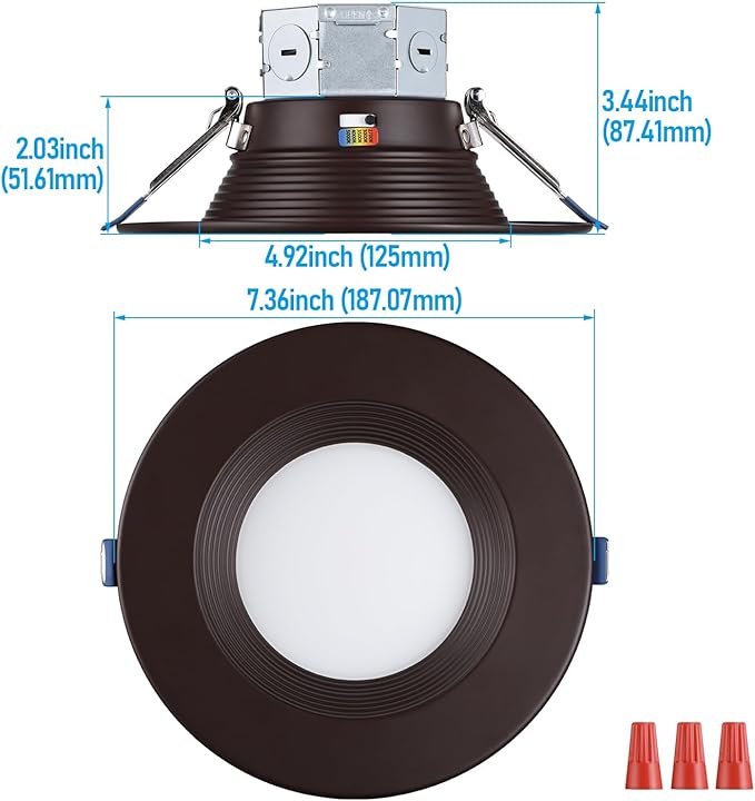 TORCHSTAR 8-Pack 5CCT 6 Inch LED Integrated Canless LED Recessed Lighting with J-Box, Anti-Glare Deep Baffle, CRI90 Dimmable Ceiling Downlight, ETL, 2700K3000K3500K4000K5000K, Oil Rubbed Bronze