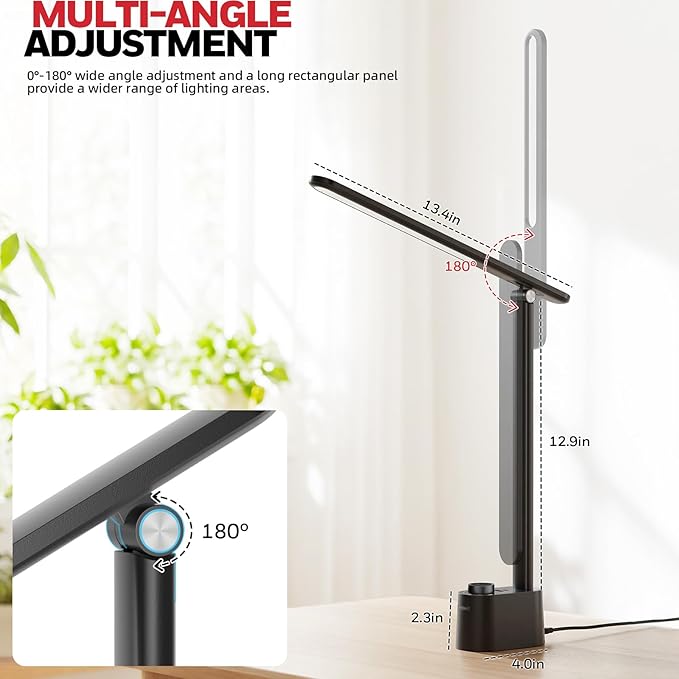 Honeywell LED Desk Lamp - Sunturalux Desk Lamps for Home Office with USB A+C Charging Ports, Stepless Dimmable Eye-Caring Foldable Desk Light for Table Bedroom Bedside Reading(Black)