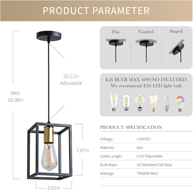3 Pack Farmhouse Black and Gold Pendant Lights, Hanging Lamps for Living Room Entryway Foyer Indoor, Cage Lantern Kitchen Island Dining Room Light Fixture, Modern Matte Black Industrial Iron Light