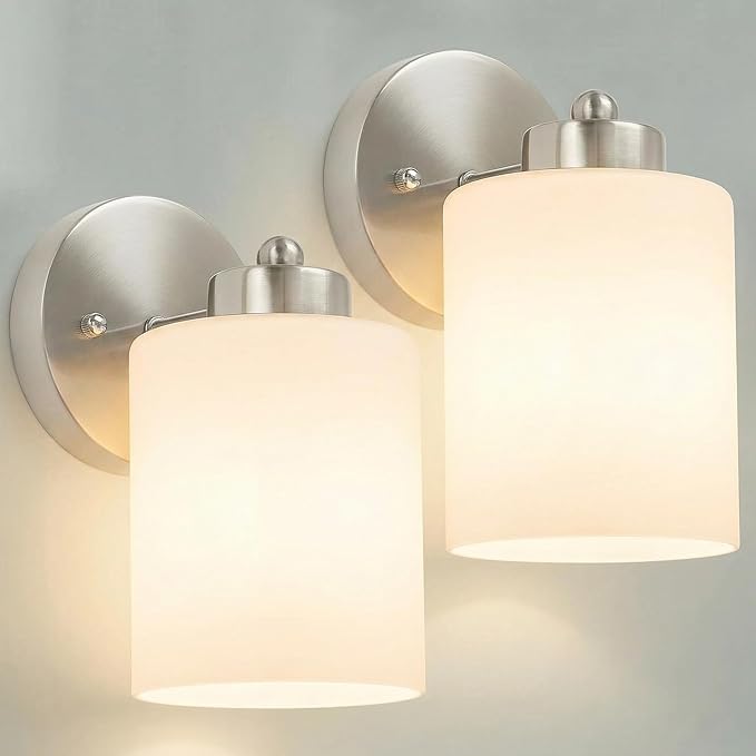 Frosted Wall Sconce Set of Two,Brushed Nickel Bathroom Vanity Lights,Modern Vanity Light,Farmhouse Wall Light Fixtures for Bathroom,Livingroom,Hallway