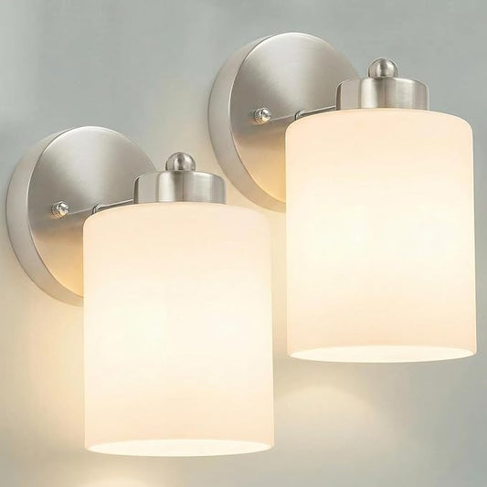 Frosted Wall Sconce Set of Two,Brushed Nickel Bathroom Vanity Lights,Modern Vanity Light,Farmhouse Wall Light Fixtures for Bathroom,Livingroom,Hallway