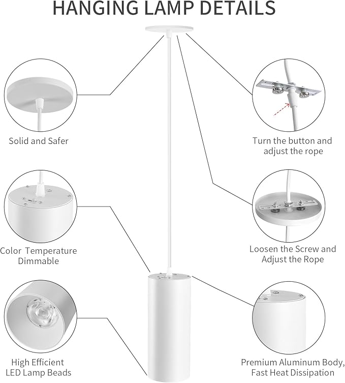 4" Pendant Lights Kitchen Island, 25W Cylinder Hanging Lights with Dipswitch, Modern Eye Care Led Pendant Lamp fixtures for Bedroom, Living Room, Office (White, 2 Pcs)