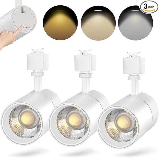 VANoopee 3-Color J Type Track Lighting Heads 20W for Juno Rail - Dimmable Bright LED Track Light Fixtures 3000K 4000K 5000K Ceiling Spotlight for Accent Task, No Flicker CRI90+ 36° 2000lm White 3 Pack