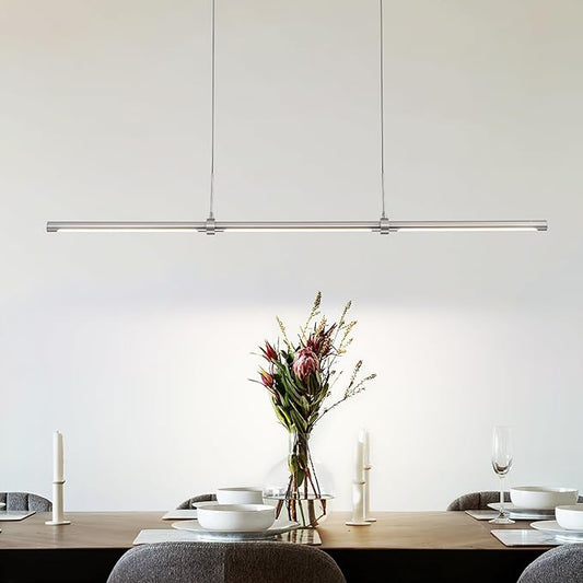 EDISLIVE Modern Linear LED Island Light Dimmable LED Chandelier 47.24 in Adjustable Linear Hanging Light Fixture 3000K 20W Pendant Light for Dinning Room Kitchen，Nickel