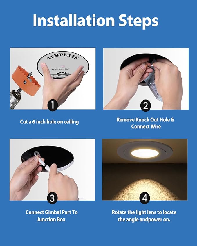 POPANU Recessed Lighting 6 inch - 12W Gimbal Light Eyeball Sloped Ceiling Recessed Spotlight 1300lm Black Trim 90° Tilt Swivel Soffit Wafer Lights 5CCT Adjustable Indoor Dimmable Black 6 inch 6 Pack
