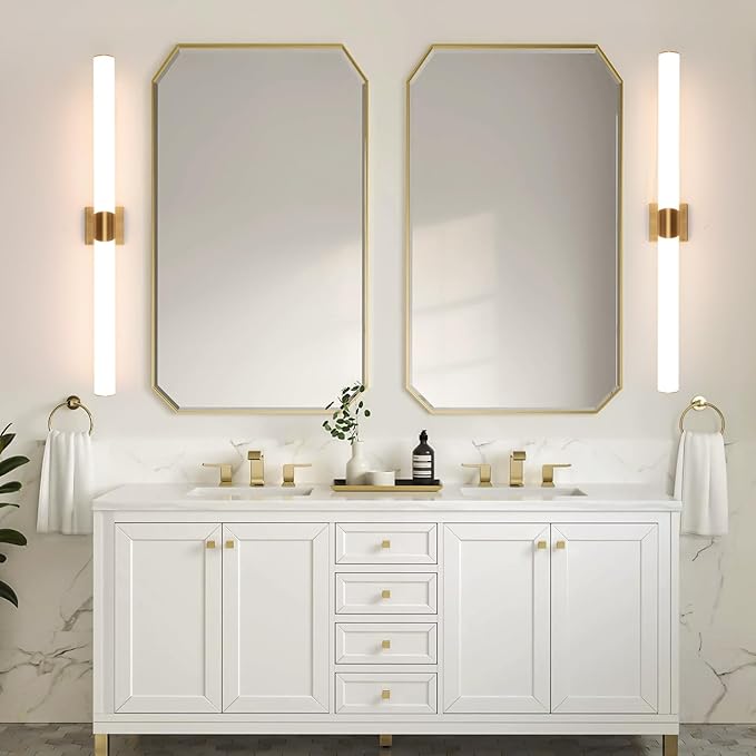 Modern Wall Sconce 39 Ihch Gold Bathroom Sconces LED Wall Lighting Fixtures with Acrylic Shade Hardwired Long Vanity Lights Over Mirror for Bedroom Living Room Hallway