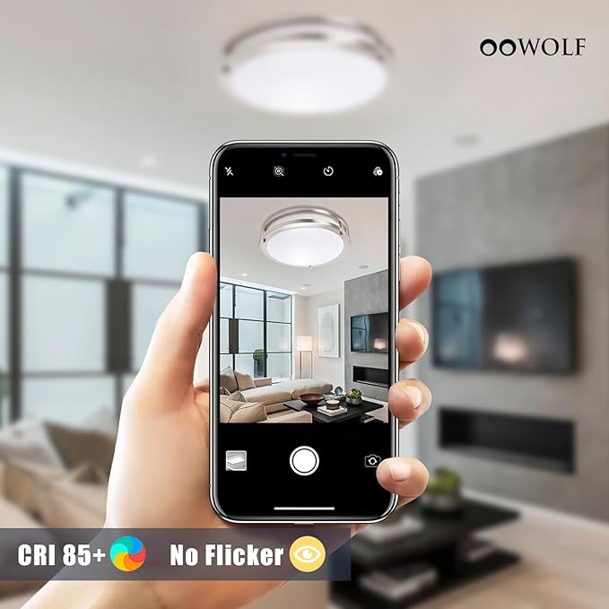 OOWOLF 36W Flush Mount Ceiling Light Fixture, Dimmable & 5CCT Ceiling Light, 3000K 3500K 4000K 5000K 6000K Warm White/Daylight/Cold White Adjustable Ceiling Lamps Brushed Nickel, 12Inch