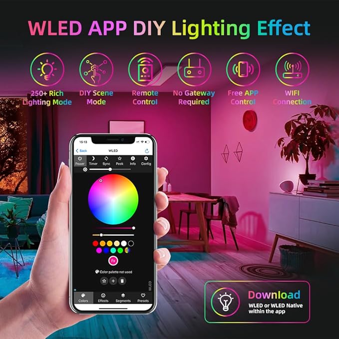 ESP32 WLED LED Strip Controller with 16A Fuse Dynamic RGB IC DIY Port WiFi App Control Easy Wiring Terminal for WS2811 WS2812B SK6812 SM16703P Programmable FCOB Addressable Strip Light