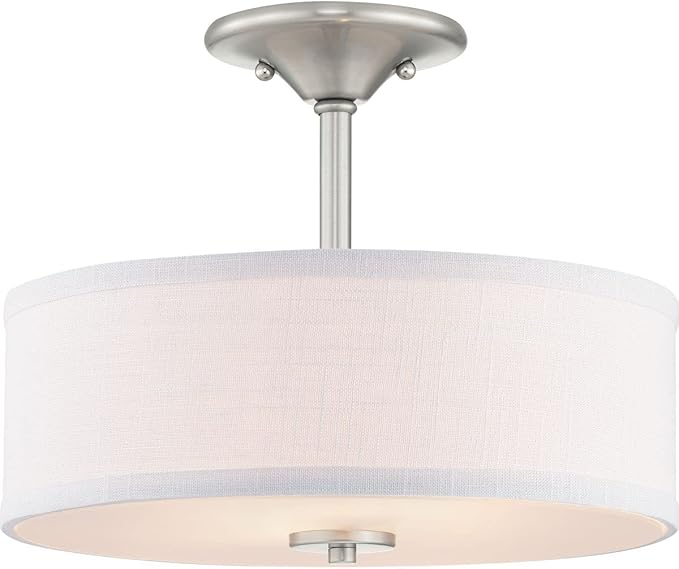 Progress Lighting Inspire Collection 2-Light Ceiling Light, Semi Flush Mount Ceiling Light Fixture with Summer Linen Light Shade for Interior Kitchen Lights, Hallway, 13" by 10-1/8", Brushed Nickel