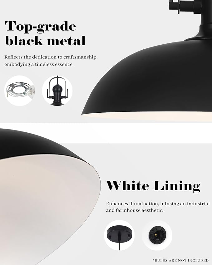 Black Pendant Lights Kitchen Island 1 Pack, Dome Pendant Light 13.8" W, Black Farmhouse Pendant Light for Kitchen Barn Hallway Porch Dining Room
