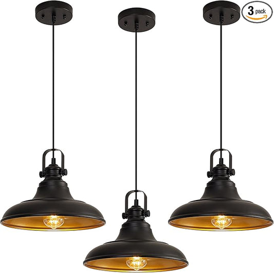 Black Farmhouse Pendant Light,Blacks Pendant Lighting for Kitchen Island,Matte Black Hanging Lighting Fixture Over Sink for Dinning Room Bedroom Hallway,3 Packs