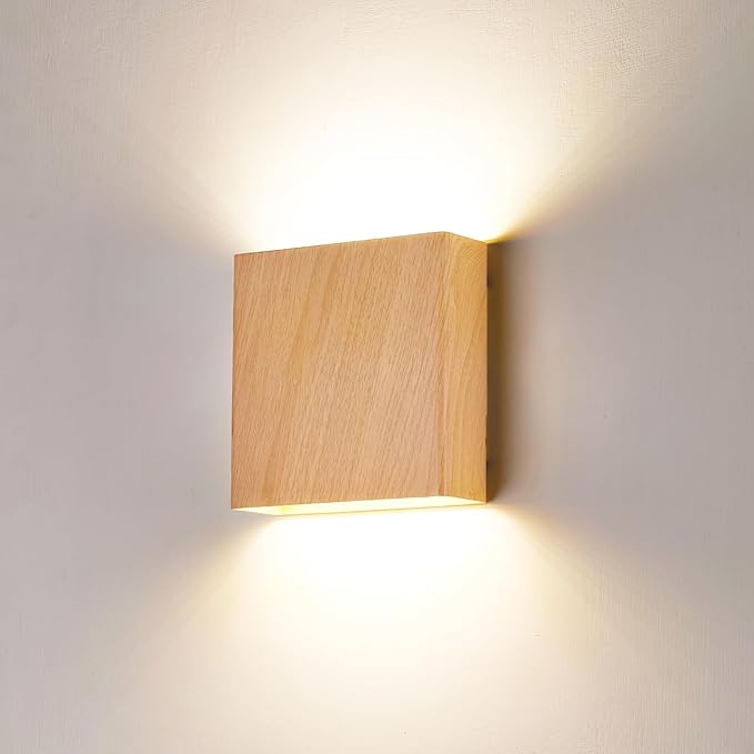 Natural Wood Grain Indoor Outdoor Up and Down Wall Sconce, 5%-100% Dimmable 18W, 5CCT (2700K-5000K), Modern Lighting for Living Room/Porch, CRI90+, 120V-277V, ETL FCC Certified
