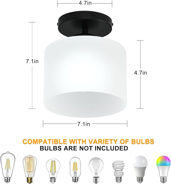 Semi Flush Mount Ceiling Light, Modern Kitchen Lighting Fixtures Ceiling, Rustic Ceiling Light Fixtures, Ceiling Lights with Glass Shade for Hallway Foyer Entryway Bedroom