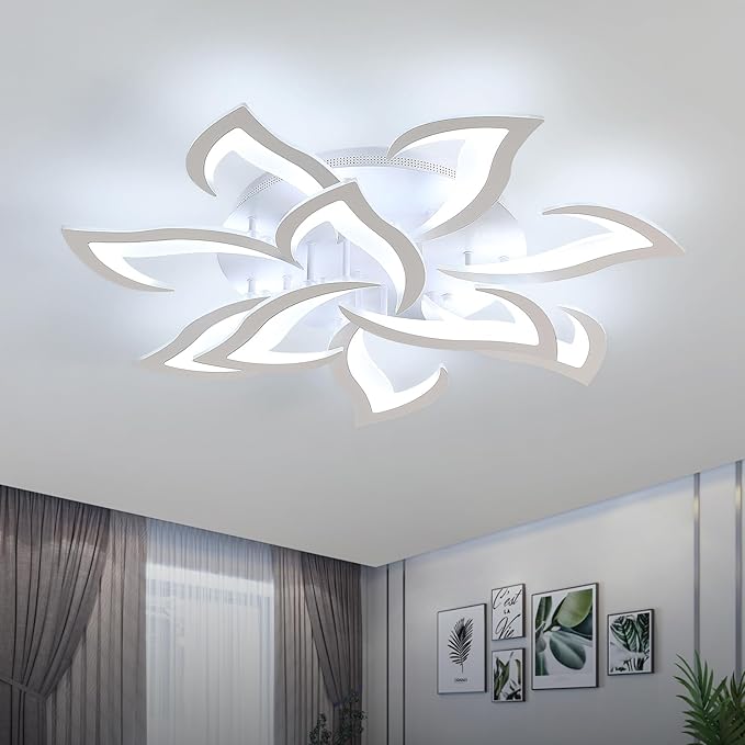Goeco Dimmable Ceiling Light, 10-Petal Flower White LED 3000K-6500K Ceiling Fixture with Remote/App Control, Modern Flush Mount Ceiling Light for Living Room, Bedroom, Dining Room