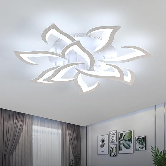 Goeco Dimmable Ceiling Light, 10-Petal Flower White LED 3000K-6500K Ceiling Fixture with Remote/App Control, Modern Flush Mount Ceiling Light for Living Room, Bedroom, Dining Room