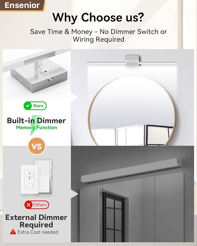 Ensenior Modern Bathroom Vanity Light 32 inch, Built-in Dimmer, 18.5W Dimmable 5CCT Led Bath Lights, Baked-on Matte Grey Vanity Lights for Bathroom Mirror Cabinets Bedroom-FCC & ETL Certificated