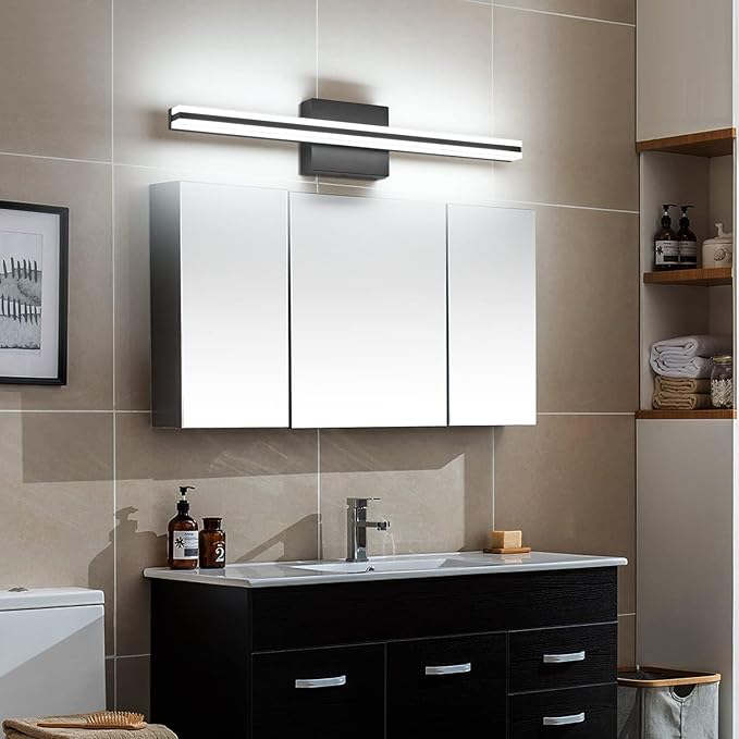 SOLFART 24 Inch Bathroom Vanity Light, Dimmable Black LED Bathroom Lighting Fixture, Modern Mirror Light for Makeup & Shaving