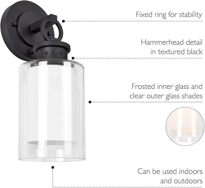 Design House 589010-BLK Hansen Modern Contemporary 1-Light Indoor/Outdoor Dimmable Wall Light with Open Bottom Frosted Inner, Matte Black