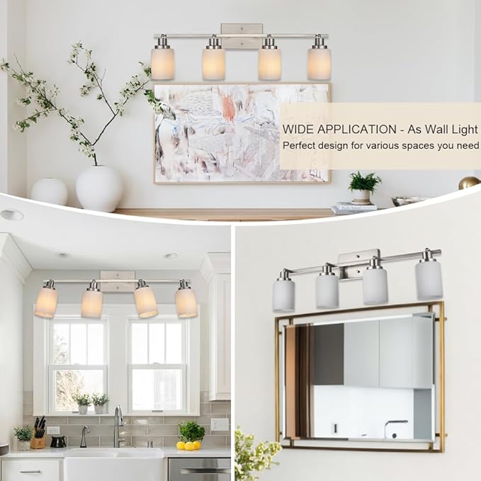 TODOLUZ 4-Light Track Lighting, Brushed Nickel Ceiling Spot Lighting for Kitchen Bedroom Hallway, Bathroon Vanity Track Light Fixtures with Opal White Glass