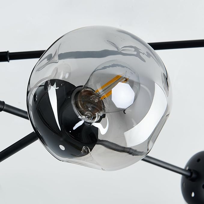 hesoge Modern Sputnik Ceiling Lights Black Semi Flush Mount Ceiling Fixture with Glass Globes 8 Light Large Chandelier for Dining Room Bedroom Living Room Kitchen Farmhouse.