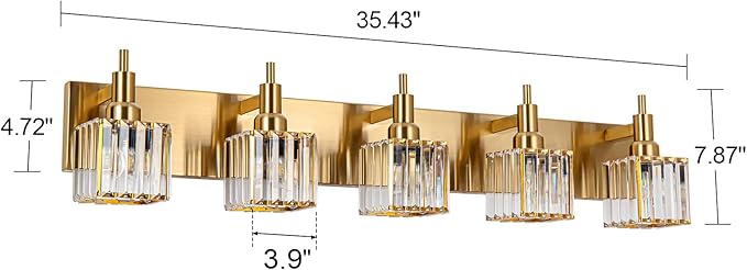Gold Bathroom Vanity Lights, 5 Lights Crystal Bathroom Lighting Fixtures Over Mirror Modern Gold Crystal Wall Light