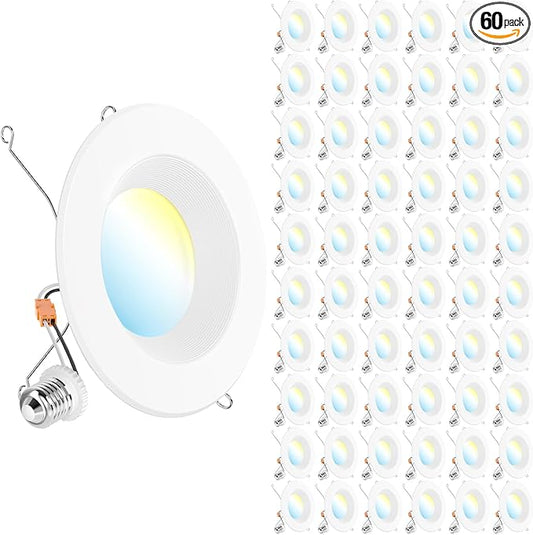 Sunco 60 Pack LED Recessed Lighting 6 Inch, Retrofit Can Lights, 965LM, 13W (100W Equivalent), Selectable CCT 2700K/3000K/3500K/4000K/5000K, Dimmable, Baffle Trim, Damp Rated UL