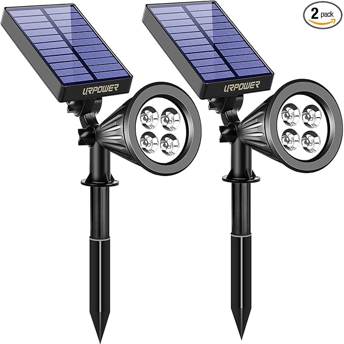 URPOWER Solar Lights Outdoor, 2-in-1 Solar Spot Lights Waterproof with 2 Lighting Modes, Adjustable Solar Powered Spotlights Auto On/Off Landscape Lights for Yard Garden Pathway, 2 Pack (Cool White)