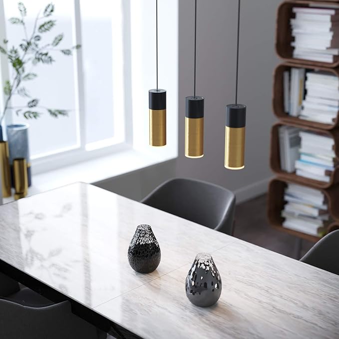 Vela 1 Mini Pendant Lighting Black-Brass - LED Hanging Light Fixture for Kitchen Island, Bar, Foyer - Cluster Pendants - Dimmable, Adjustable Wire, Lamp Bulb Included
