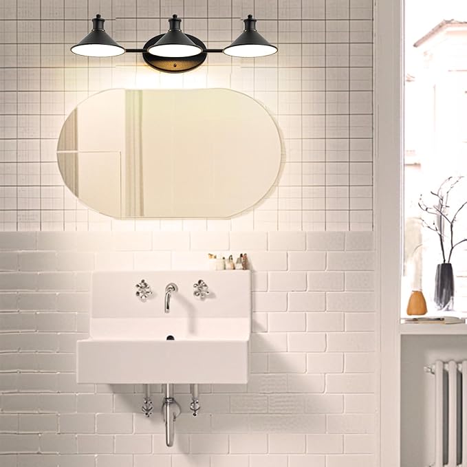 Lightdot Modern Bathroom Light Fixtures, 27 Inch 3-Light Bathroom Vanity Light with Matte Black Shades, 60W Max/120V Farmhouse Wall Sconce, Lighting Fixtures Over Mirror for Kitchen Living Room Cafe