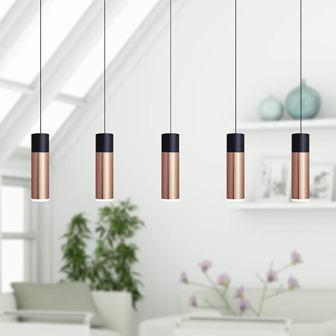 Vela 5 Mini Pendant Lighting Black-Copper - LED Hanging Light Fixture for Kitchen Island, Bar, Foyer - Cluster Pendants - Dimmable, Adjustable Wire, Lamp Bulb Included