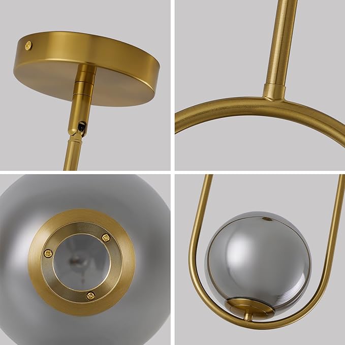 Modern Pendant Lighting Gold Hanging Light Fixture for Sloped Ceiling,Brass Pendant Lighting Fixture Pendant Chandelier Globe Gray Hanging Light