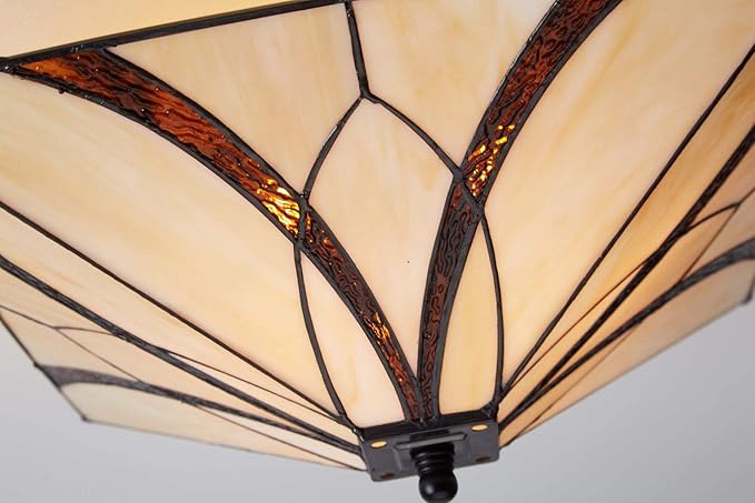 DIRYZON EUL Tiffany Style Mission Semi Flush Ceiling Light Antique Brass and Art Colorful Glass Shade 3 Lights