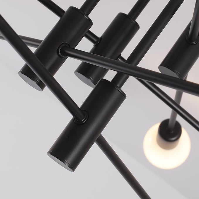 Garwarm Black Ceiling Light Fixture, 8-Lights Semi Flush Mount Ceiling Light, Sputnik Chandelier Industrial Ceiling Lamp for Kitchen Dining Room Bedroom Foyer Entryway Hallway Lighting Fixture