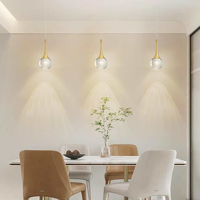 CHYING LED Kitchen Island Pendant Lights 3 Pack Gold Teardrop Pendant Light Bathroom Ceiling Hanging Light Globe Jellyfish Pendant Lighting for Living Room Dining Room Bar 3000K Warm White