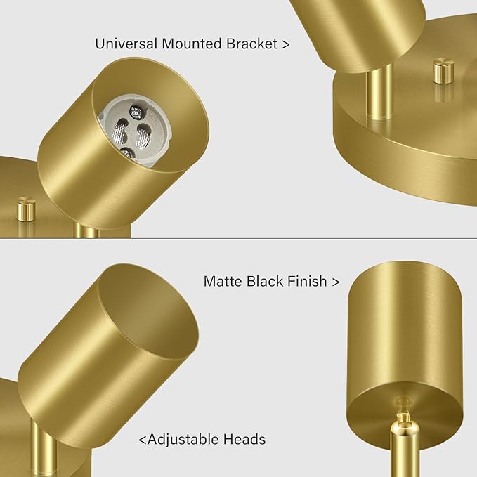 BoostArea LED 3 Light Track Lighting Kit, LED Track Lighting Fixtures, Gold Round Ceiling Spot Lighting, Flexibly Rotatable Light Head for Kitchen, Living Room, Bedroom, GU10 Bulb Not Included