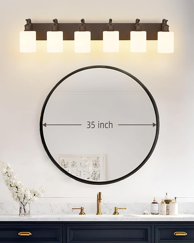 Modern 6-Light Vanity Fixture with Frosted Glass, Wall Mount Over Mirror, Oil Rubbed Bronze,VL01ORBW-6