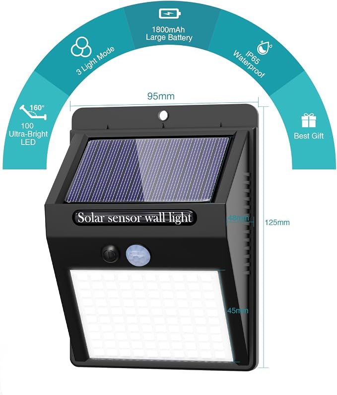 6 Pack Outdoor Solar Motion Lights - 3 Modes/100LED Wireless, IP65 Waterproof Solar Security Lights with Motion Sensor for Front Door, Backyard, Garage, Deck