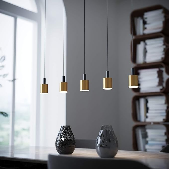 Virgo 5 Mini Pendant Lighting Black-Brass - LED Hanging Light Fixture for Kitchen Island, Bar, Foyer - Cluster Pendants - Dimmable, Adjustable Wire, Lamp Bulb Included