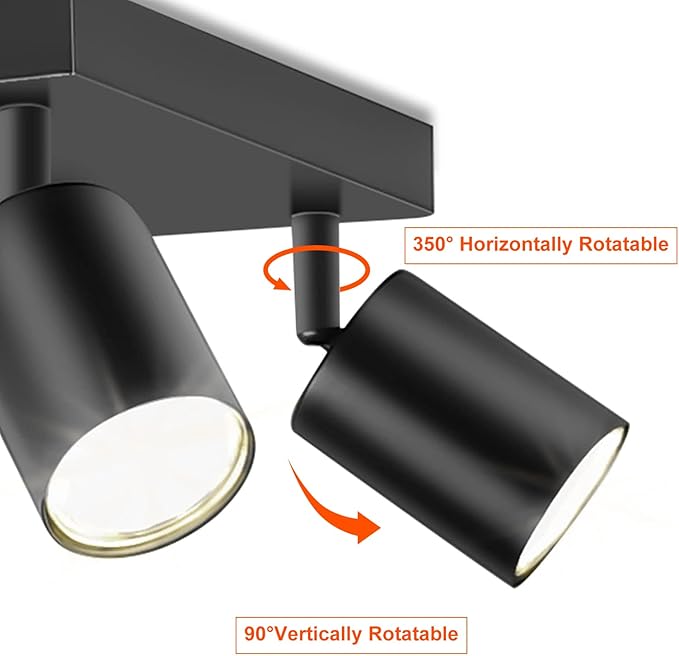 Ketom Ceiling Spot Lights Indoor: 4 Lights Led Flush Mount Ceiling Light Fixture GU10 Head Modern Black Adjustable Directional Light for Kitchen Bathroom Bedroom Hallway