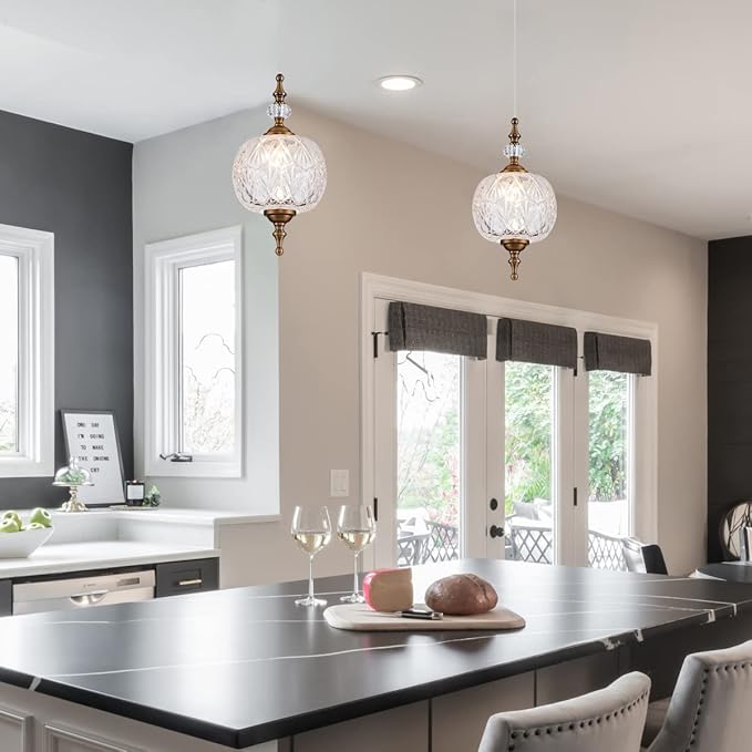 Antique Adjustable Pendant Light Fixtures Delicate Decorative Pattern Glass Ceiling Pendant Lighting for Kitchen Island Dining Room with Original Vintage Design