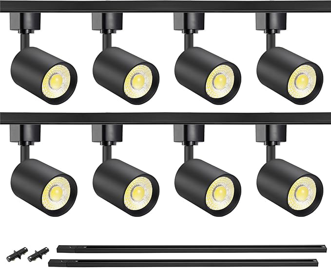 VANoopee 8-Light LED Track Lighting Kit with 6.6FT H Type Track Rails, Dimmable Track Light Heads Bright Ceiling Spotlight Fixture for Kitchen Accent Art, 3000K Warm White, No Flicker 10W 800lm Black