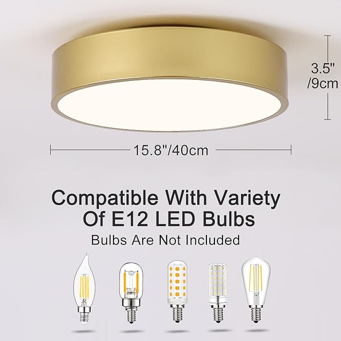 Modern Gold Flush Mount Ceiling Light Fixture,Contemporary 3-Light Round Ceiling Lights with White Acrylic Shade for Hallway,Foyer,Entryway,Closet, Bedroom,Kitchen(15.8")