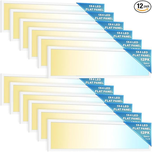 Sunco 12 Pack 1x4 LED Flat Panel Light, Dual Selectable CCT 3500K/4000K/5000K & Selectable Wattage 30W/40W/46W, 5700LM, 0-10V Dimming, Surface Mount, Matte White Drop Ceiling Fixture - ETL, DLC