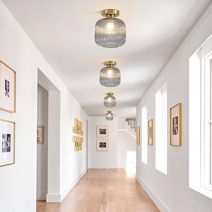 BOKT Modern Ceiling Mount Light Smoke Grey Glass Kitchen Hallway Light Fixtures 1-Light Mini Nordic Minimalism Close to Ceiling Lamp for Kitchen Hallway